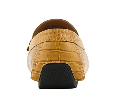 Mustard Men's Croc Leather Loafer Sliver Buckle Summer Shoes