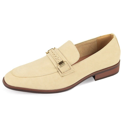 Natural Men's Slip-on Suede Loafer Shoes with Metal and Braid Buckle