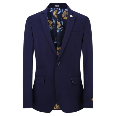 Navy Blue Men's Blazer Jacket Stretch Fabric Notch Lapel Slim-Fit Style-S1601