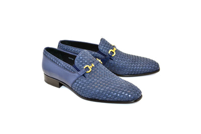 Navy Men's Suede and Leather Shoes Hand Made Woven Loafer C0223-5776