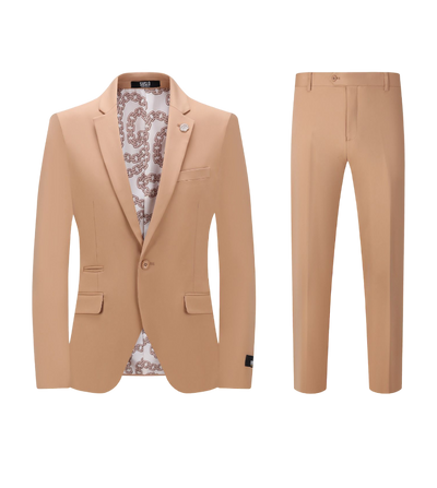 New York men's slim fit khaki suit mens slim fit beige suit 2pc stretch fabric