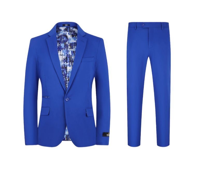 Royal Blue Mens Slim Fit Suit Stretch Material Slim Pants Design Menswear