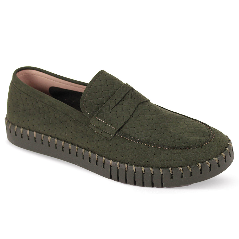 Men\'s Suede Penny Loafers in Olive - Classic Slip-On Dress Loafer Venezia Loafer – Bruno Magli main image 2