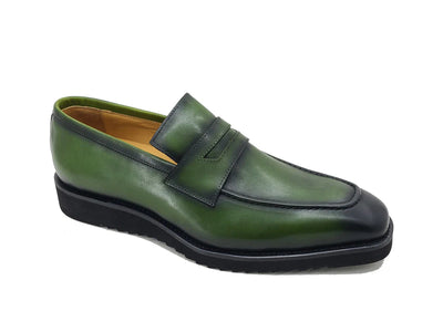 Olive Men's Slip-on Shoes Chic Patina Burnished Penny Loafer Style-KS518-03