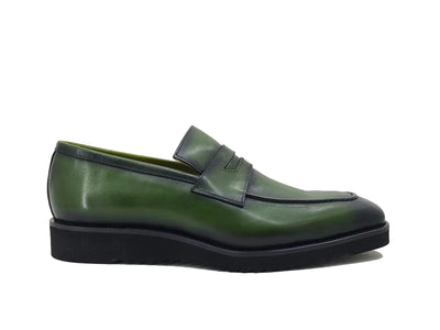 Olive Men's Slip-on Shoes Chic Patina Burnished Penny Loafer Style-KS518-03