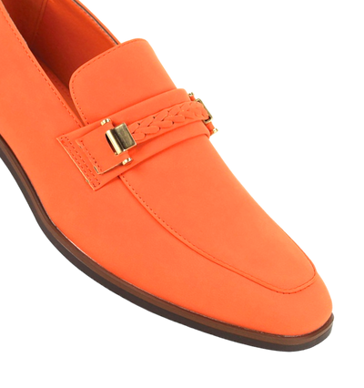 Orange Men's Slip-on Suede Loafer Shoes with Metal and Braid Buckle