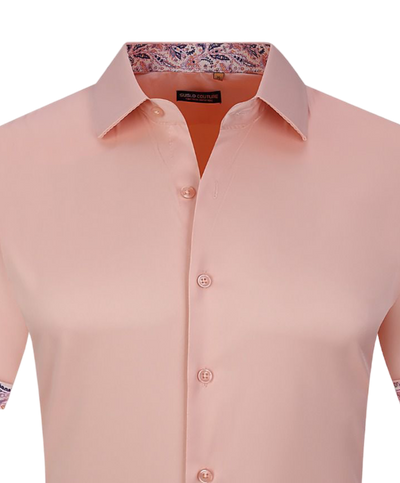 Peach men's short sleeves shirts fancy design on the sleeves