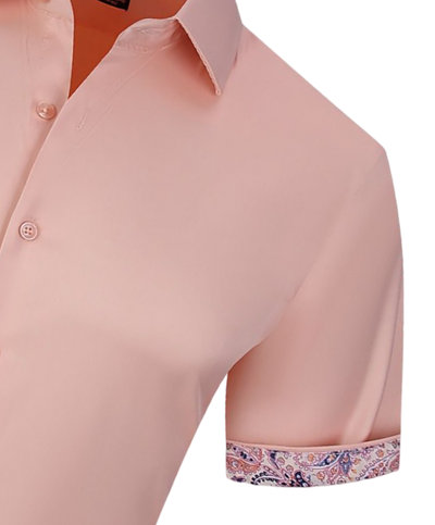Peach men's short sleeves shirts fancy design on the sleeves