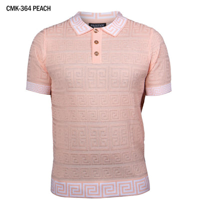 Peach Prestige Polo T-Shirt Greek Key Design Regular-Fit CMK-364 PEACH