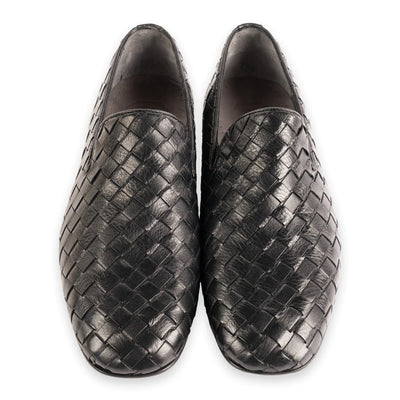 Pelle Line Men's Black Dress Shoes Hand Woven Veneta loafer P0002-6615