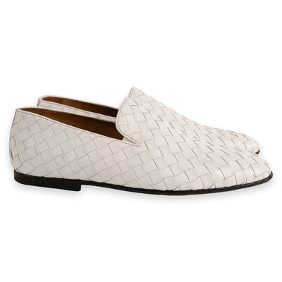 Pelle Line White Men's Dress Shoes Hand Woven Veneta loafer P0021-6615