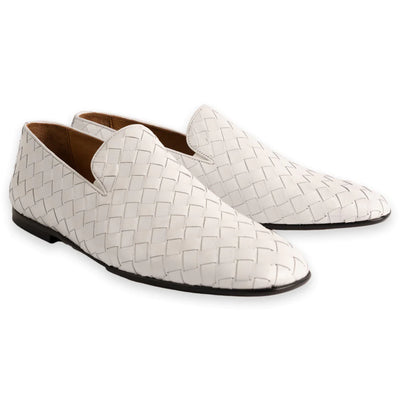Pelle Line White Men's Dress Shoes Hand Woven Veneta loafer P0021-6615