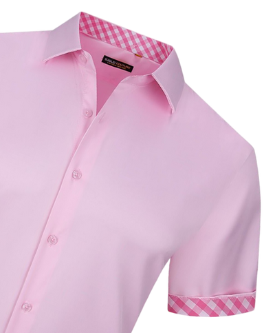 Pink men's short sleeve shirts stretch material fancy cuff on the sleeves