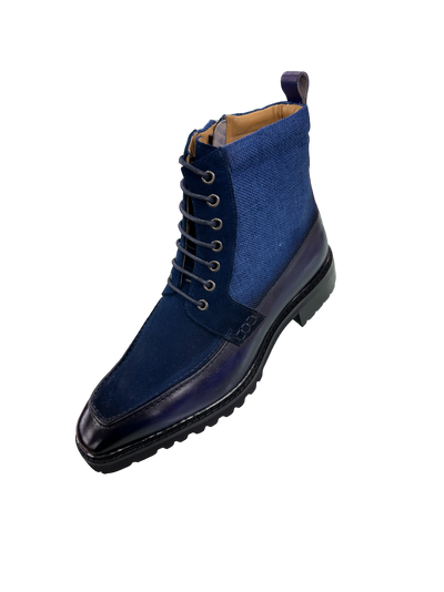 Carrucci Blue Men's Burnished Calfskin & Suede Lace-Up Boot KB516-17 A
