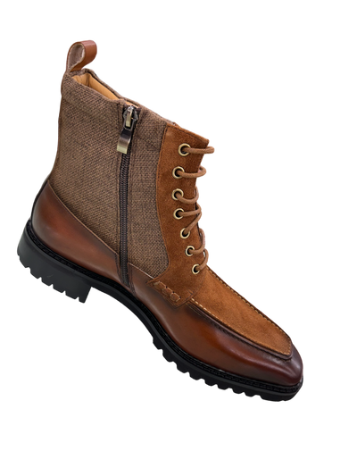 Carrucci Brown Men's Burnished Calfskin & Suede Lace-Up Boot KB516-17 A