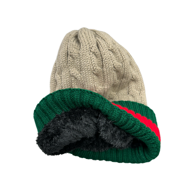 Coffee Men's Winter knitted hat with green and red Striped Wool Beanie