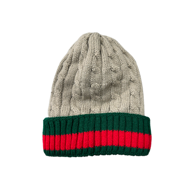 Coffee Men's Winter knitted hat with green and red Striped Wool Beanie