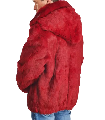 Red Men's Fur Coat Real Genuine Rabbit Fur