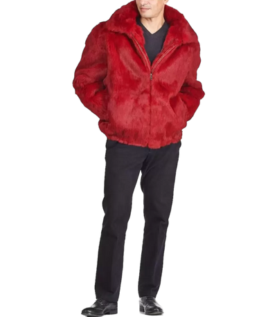 Red Men's Fur Coat Real Genuine Rabbit Fur