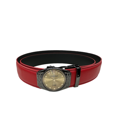 Red Rolex Watch Men's Belt Genuine Leather Black Buckle