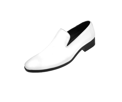 White Men's Patent Leather Dress Shoes Plain Toe  for Tuxedo