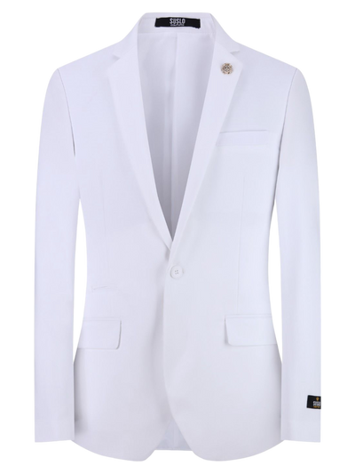 White Men's Blazer Jacket Stretch Fabric Notch Lapel Slim-Fit Style-S1601