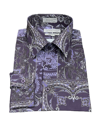 Purple Men's Fashion Design Paisley Dress Shirts Long Sleeves By Avanti Uomo