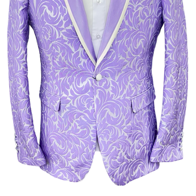 Purple Men's Paisley Prom Blazer Luxury Design Shall Lapel Slim-Fit with Bowtie