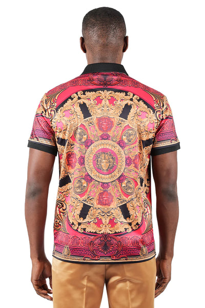 Pink and beige barabas men's paisley polo t-shirt short sleeve