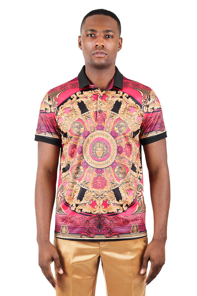 Pink and beige barabas men's paisley polo t-shirt short sleeve