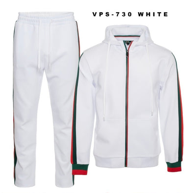 Premium GG Men's White Hoodie Jogging Set Red and Green Strip Luxury Style
