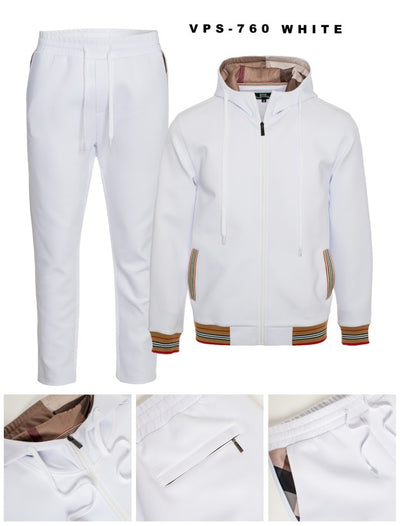 Premium GG Men's White and Beige Hoodie Jogging Set Luxury Style No : VPS760