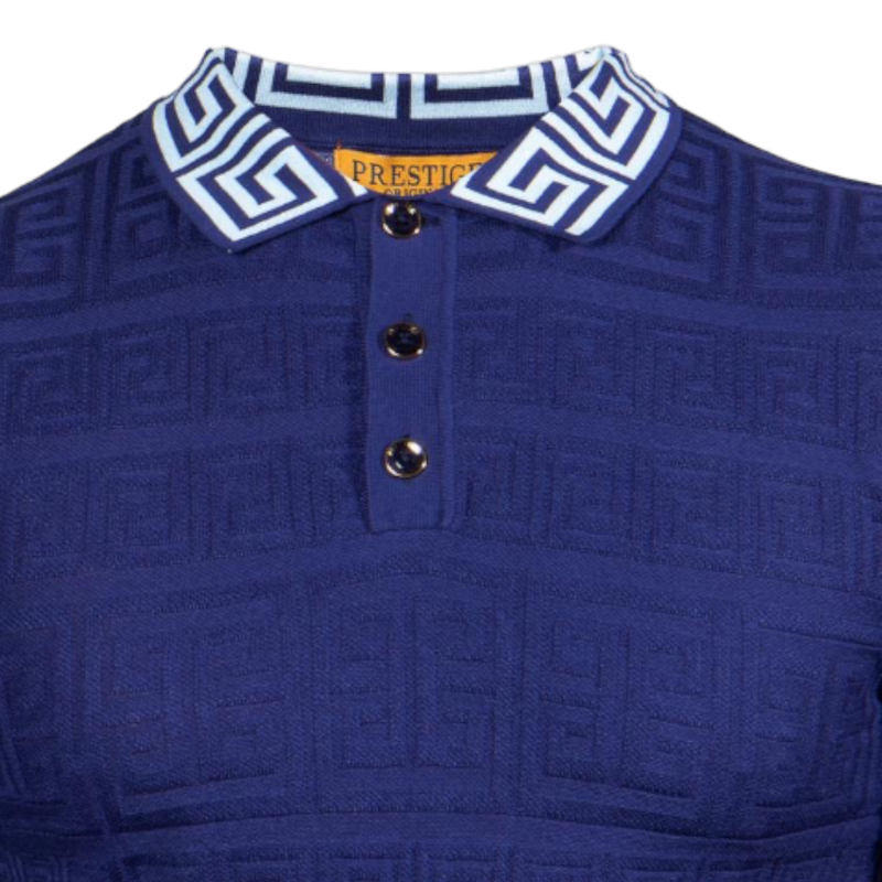 Prestige Blue Polo T-Shirt Greek Key Design Regular-Fit CMK-364 NAVY