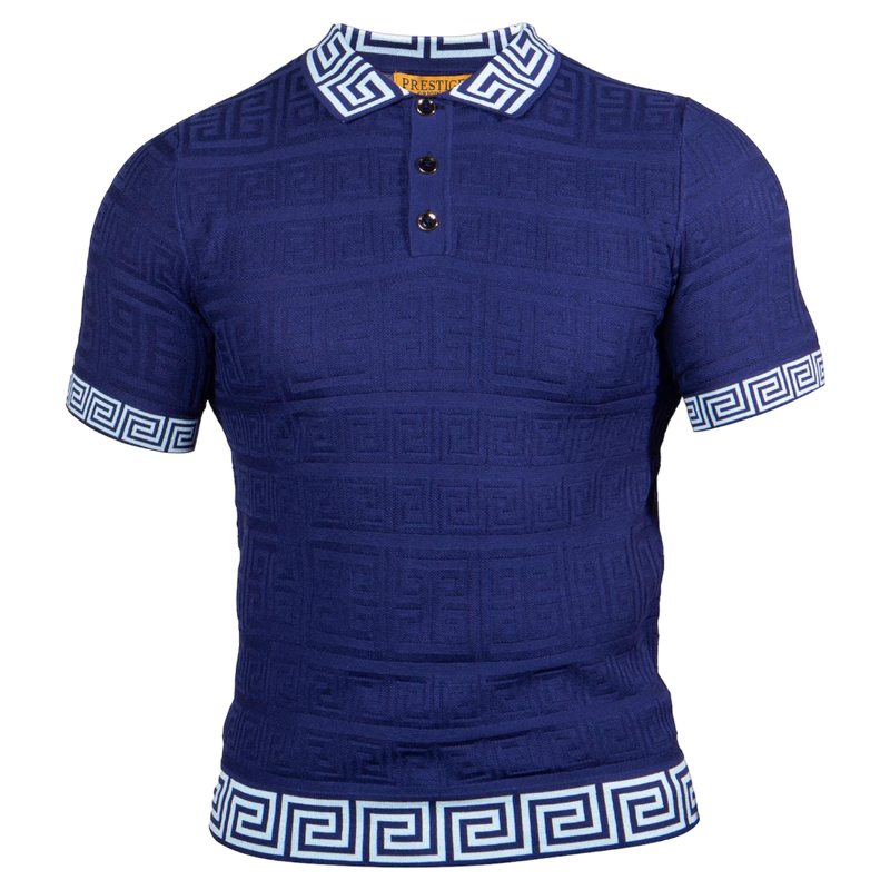 Prestige Blue Polo T-Shirt Greek Key Design Regular-Fit CMK-364 NAVY