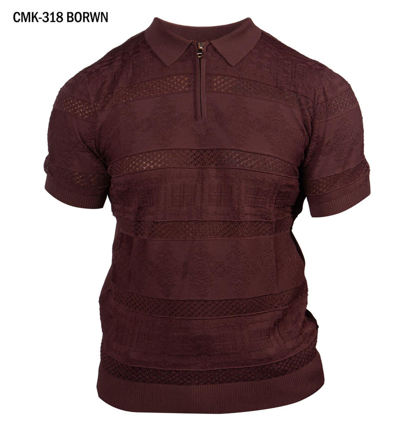 Prestige Brown Zip-up Polo Fashion Knitting T-Shirt Regular-Fit CMK-318 BROWN
