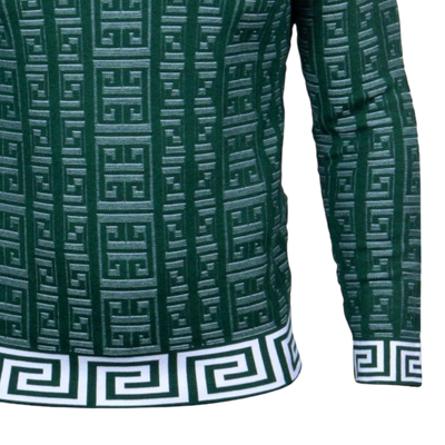 Prestige Green V-Neck Men's Pullover Sweaters Greek key