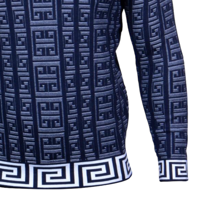Prestige Navy Blue V-Neck Men's Pullover Sweaters Greek key Lightweight