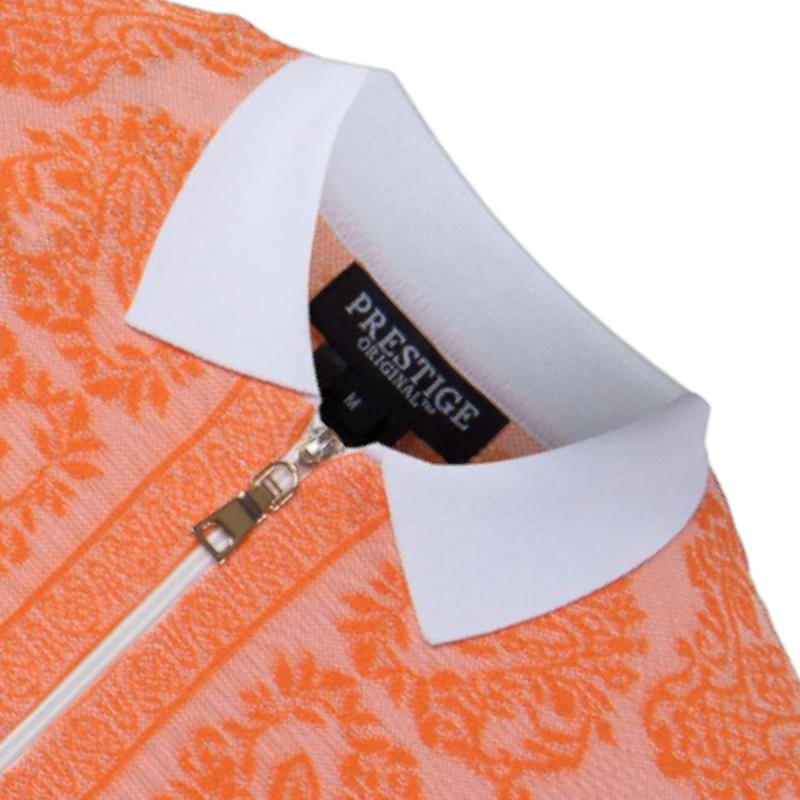 Prestige Orange and White Polo Full front Zipper Regular-Fit CMK-358 ORANGE