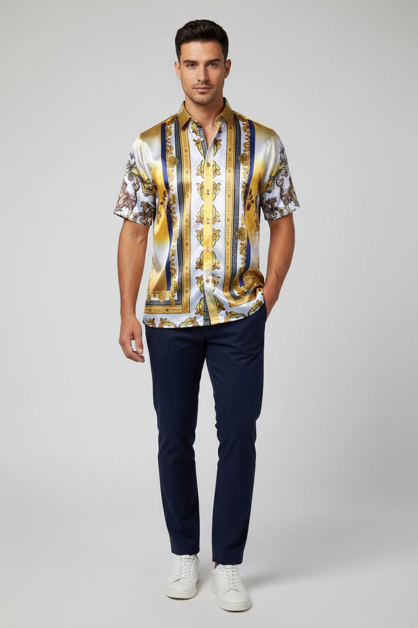 Prestige PR-626 MAIZE Men's Luxury Print Button-Up Shirt – DESIGN MENSWEAR