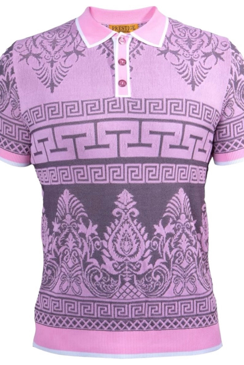 Prestige Pink Polo T-Shirt Paisley Design Greek Key Print Style: CKJ-259