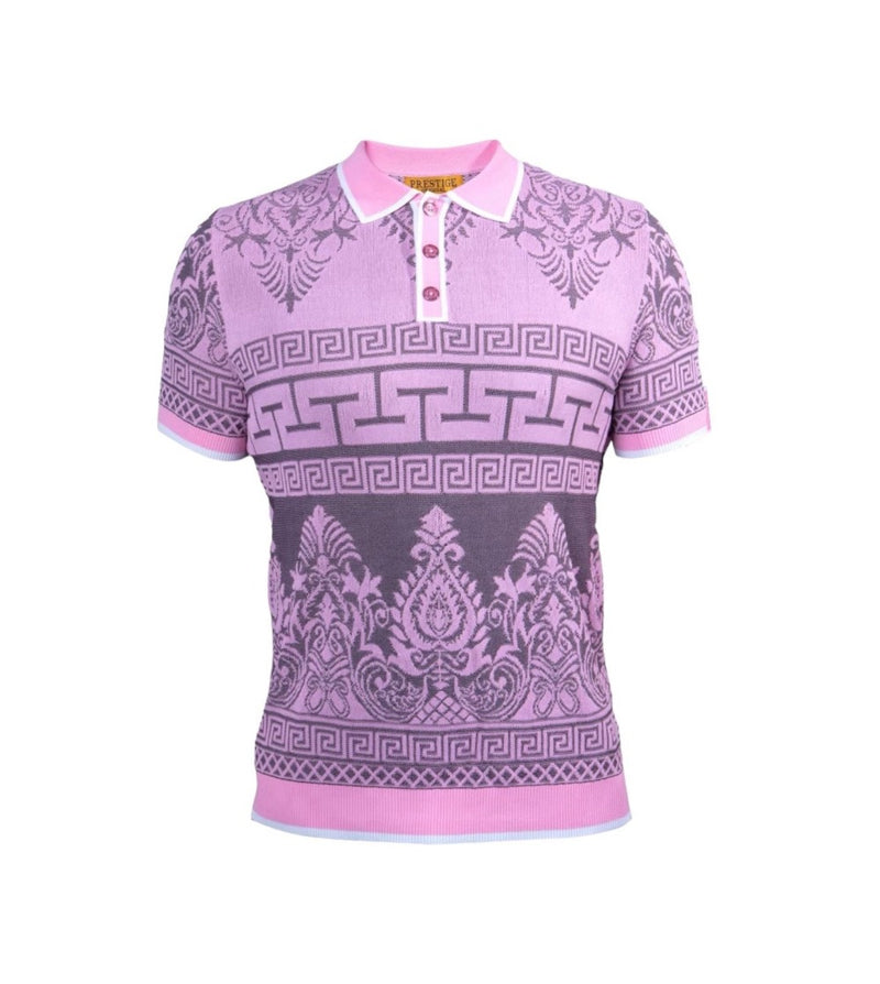 Prestige Pink Polo T-Shirt Paisley Design Greek Key Print Style: CKJ-259