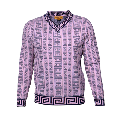 Prestige Pink V-Neck Luxury Men's Sweaters Greek key Pullover