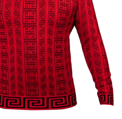 Prestige Red V-Neck Men's Pullover Sweaters Greek key Lightweight