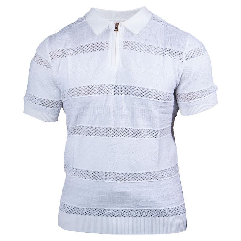 Prestige White Zip-up Polo Knitting T-Shirt Regular-Fit CMK-318 WHITE