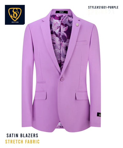 Purple Men's Blazer Jacket Stretch Fabric Notch Lapel Slim-Fit Style-S1601
