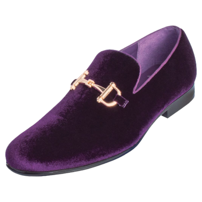 Purple Men's Velvet Shoes Fashion Design Loafer with Gold Buckle Style No-9100