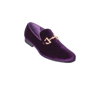 Purple Men's Velvet Shoes Fashion Design Loafer with Gold Buckle Style No-9100
