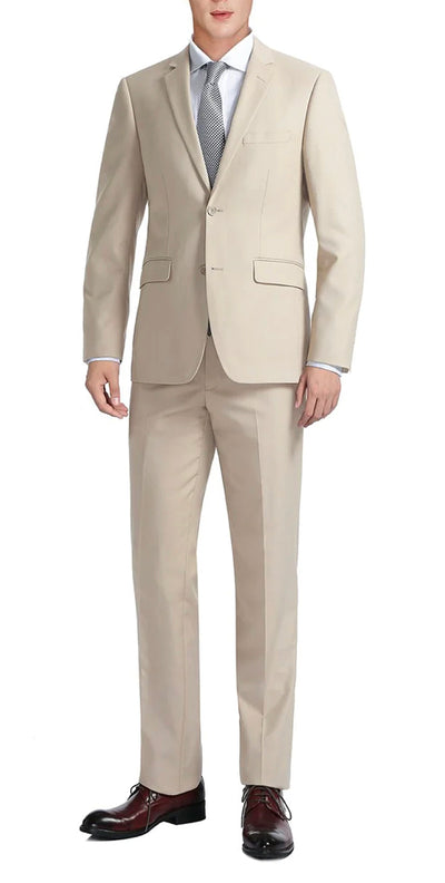 RENOIR Beige men's 2 piece slim fit suit single breasted notch lapel suit