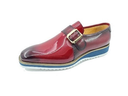 Carrucci Red Patent Loafer Slip-On Monkstrap Shoes Goldtone Buckle