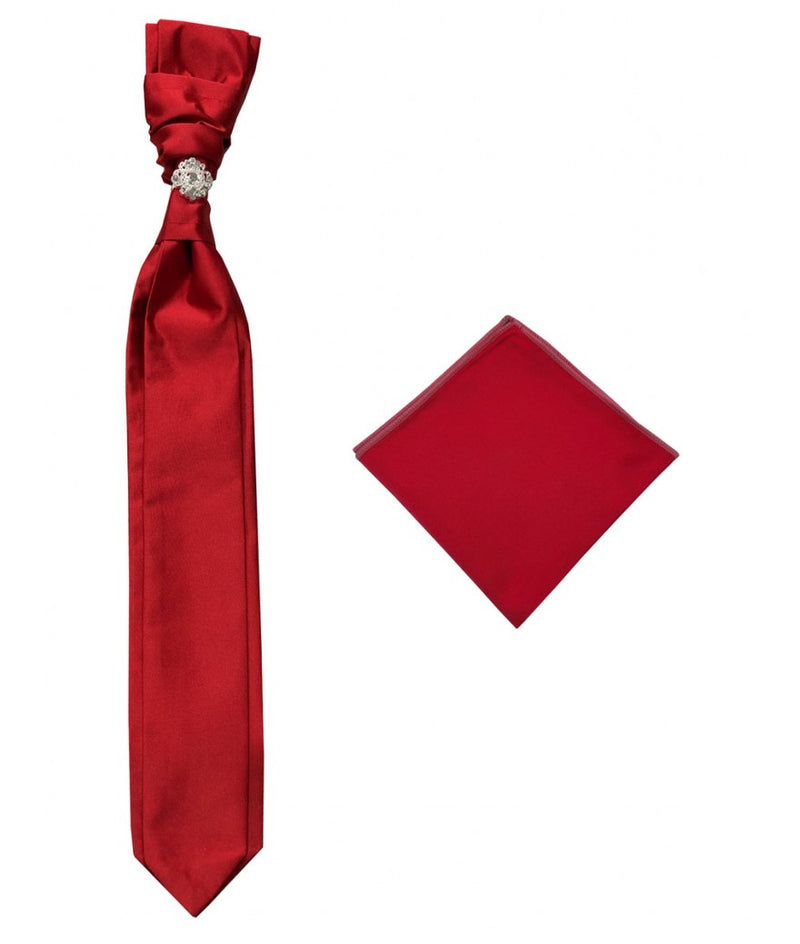 Red Fashion Design Necktie  Cravat with Sliver Diamonds Ring and Handkerchief Set
